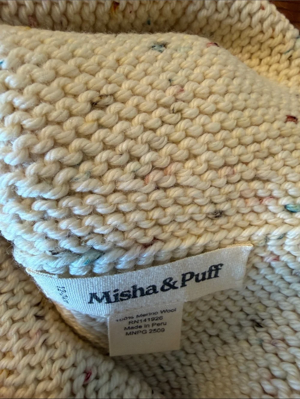 NWT Misha & Puff Cream Speckled Knit Baby Hat and Booties Set **price is firm**